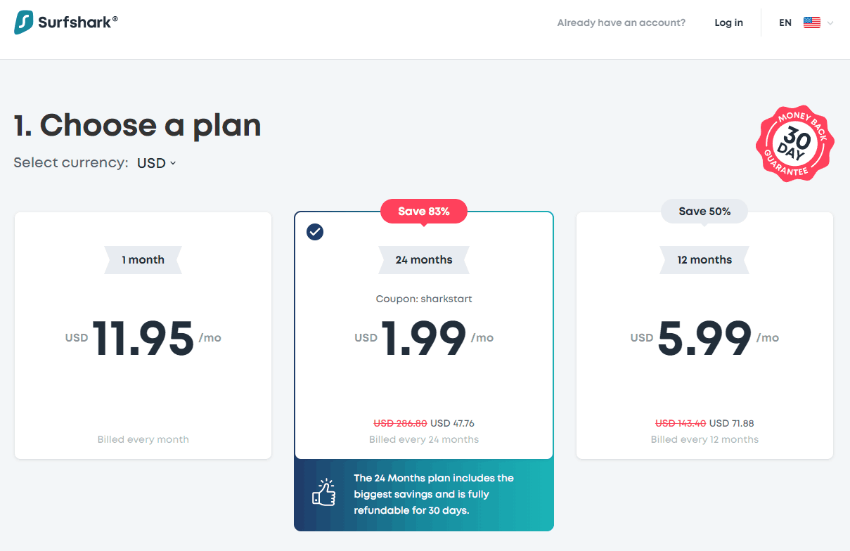 Surfshark pricing structure