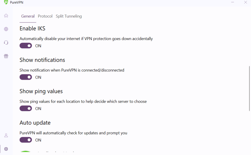 Enabling IKS during our PureVPN review