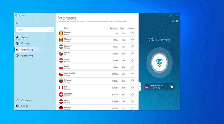 Servers on display during ZenMate VPN review