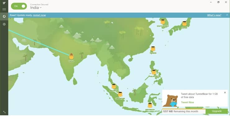 Map during our TunnelBear VPN review