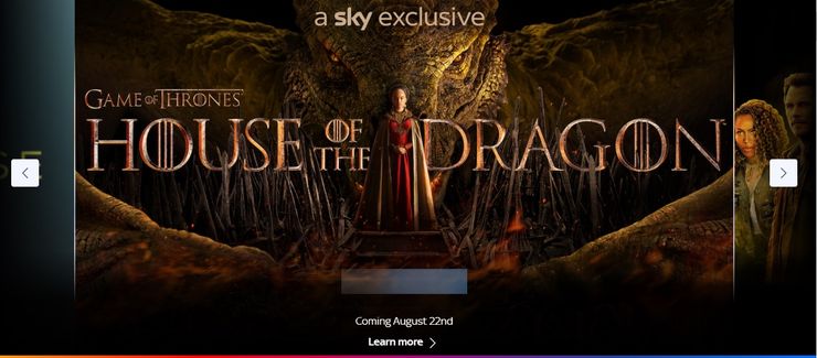 Watch House of the Dragon on Sky Atlantic promo screen