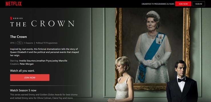 The Crown promo screen at Netflix